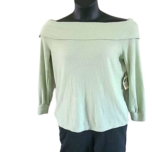 A.N.A Women's Off Shoulder Sweater Top Light Green Medium NWT - Picture 4 of 5